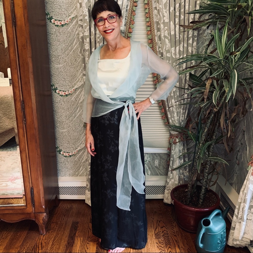 3 piece mint maxi evening ensemble—cover wrap